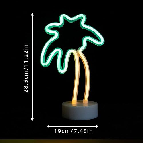 Miniatura 5 de ENUOLI Letreros de neón de palmera de coco LED con batería, alimentados por USB, luz de neón con base de soporte para suministros de fiesta,