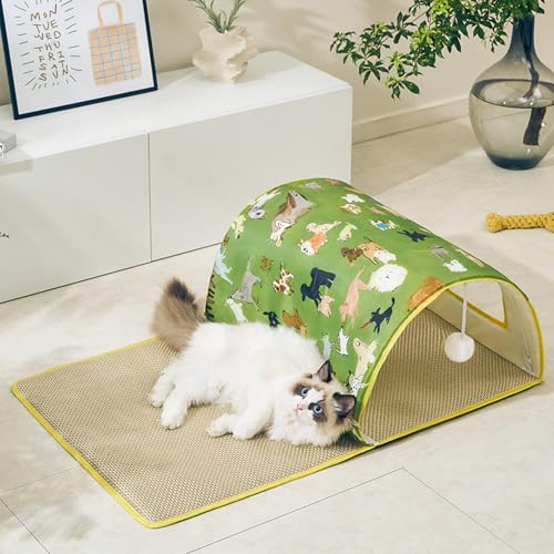 ござベッド トンネル 猫 犬 ペットハウス ベッド クッション 折り畳み 多機能 爽やか 噛み耐え 快適 ストレス解消 休憩所 滑り止め おしゃれ 可愛い ペット犬 フワフワ 変形しにくい 通年 85*55cm
