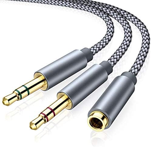 Headset Adapter, Oldboytech Headphone Splitter [2-Pack, Nylon Braided, Hi-Fi Sound] 3.5mm Female to 2X 3.5mm Male Mic/Audio Y Splitter Cable for Headset Computer PC PS4 Gaming 28CM