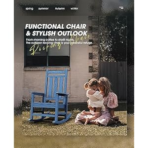 KINGYES Outdoor Patio Rocking Chair Set of 2 Weather Resistant Oversized Porch Rocker High Back Outdoor Rocking Chair for Adult Outdoor Rocker with 330Lbs SupportPlum Rocker Blue