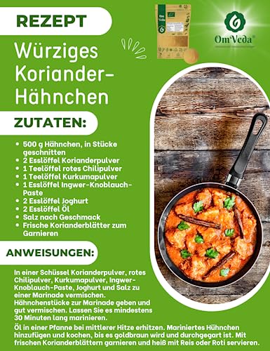 BIO Koriander Pulver gemahlen 200g | Premium Korianderpulver aus Koriandersamen | Aromatisches Gewürzpulver für Currys, Chutneys, Marinaden, Backen | Vegan, glutenfrei, ohne Zusätze | OmVeda