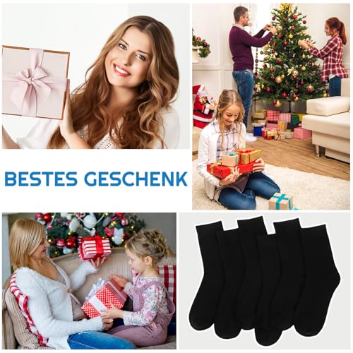 Halinuia 6 Paar Socken Damen 35-39 Schwarz, Atmungsaktive Baumwollsocken, Crew Business Socken Ohne Naht mit Ohne Gummibund, Altag und Freizeit