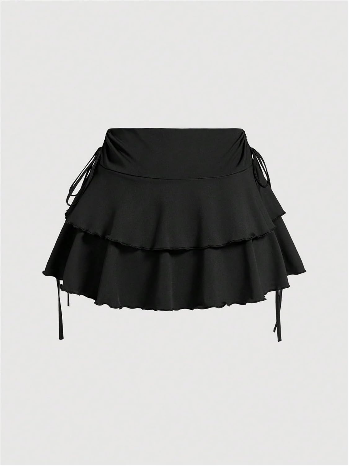 Women's Drawstring Bow Side Mini Skirts Tiered Layer Ruffle Elastic Waist Y2K Coquette Short Skirts - Image 2