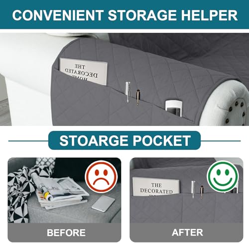 BellaHills Sofa Cover L Shape 2 Piece Couch Cover for Sectional Sofa Non Slip Corner Sofa Cover Water Resistant Chaise Sofa Cover for Dogs (Left Chaise Lounge + 3 Seater, Grey) - Image 3