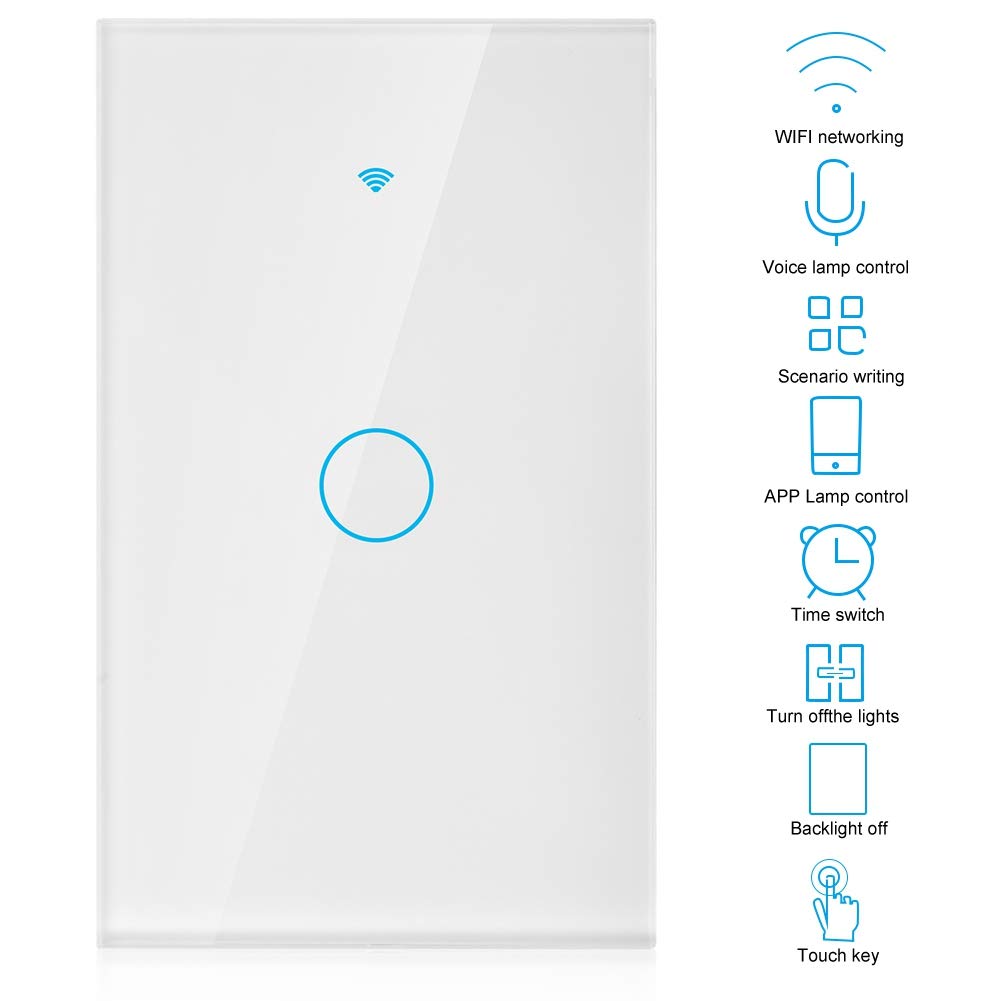 WiFi Touch Screen Smart Switch and Home Control | 1-Way AC Panel with Remote App Control (White)