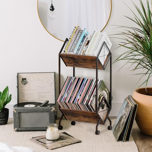 YINMIT Vinyl Record Holder,160-200 LP Vinyl Record Storage Rack,Quick Assembly Vinyl Record Display,Retro Style Organizer for Magazine,Book,Files,Albums - Thumbnail 2