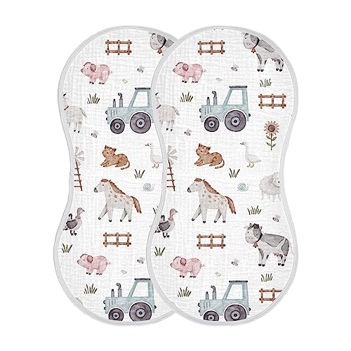 Image of Burbuja Farm Animals Muslin Baby Burp Cloths, Soft & Absorbent Cotton Burping Rags for Newborn Boys & Girls, 2 Pack