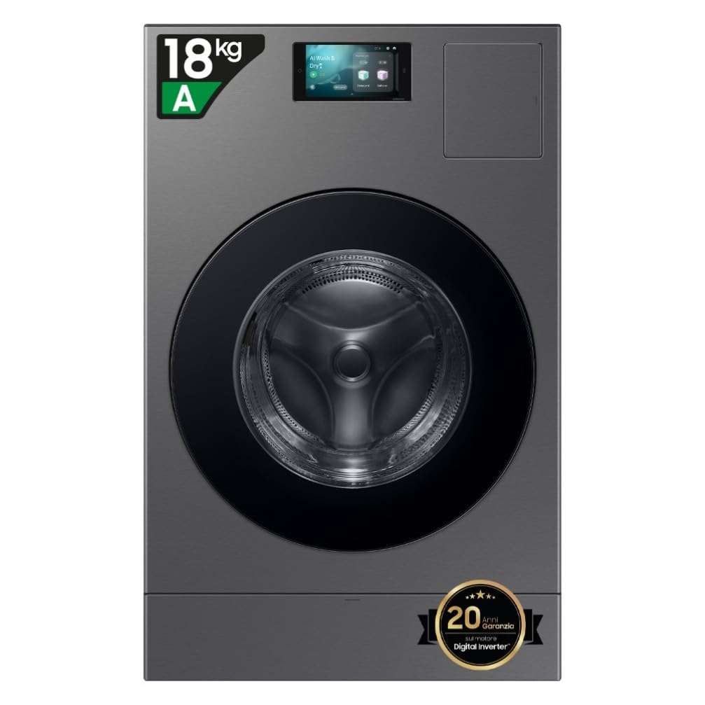 LAVASCIUGA SAMSUNG BESPOKE AI LAUNDRY COMBO WD18DB8995BZ 18 + 11 KG 1000 GIRI POMPA DI CALORE CARICO FRONTALE ECODOSATORE INVERTER (Ricondizionato)