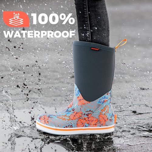 Showave Women's Deck Boots Mid Calf Rain Boots Waterproof Non-slip Insulated Rubber Boots Durable Mud Boots for Cold Day4