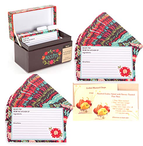 Set of My Family Happy Day Recipe Box, 8 Dividers & 80 Recipe Cards-Brown Floral Design Plus 2 RECIPES Included that will fit right in the recipe box here