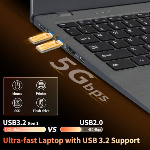 Image of 15.6 Inch Laptop Computer, FHD IPS Display, N95 Processor,200MP Webcam, 8000mAh Battery, Fingerprint Reader, SD Card Reader, USB-C, Thin & Light Notebook for Home & Business (Gray, 12+256GB SSD)