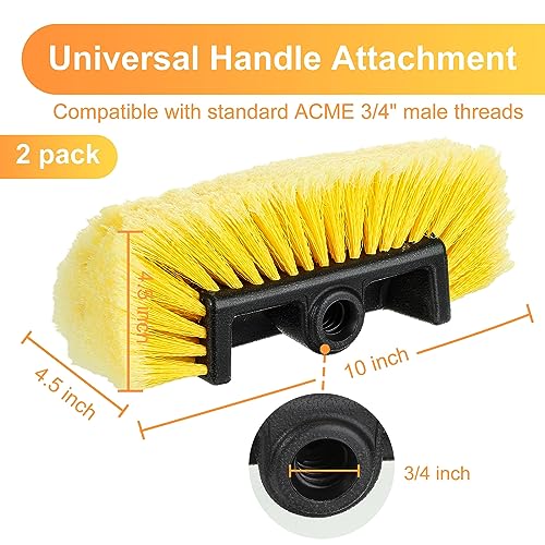 Tanlade 2 Pcs Car Wash Brush Head with Soft Detailing Bristle Flow Thru Car Cleaning Brush Exterior Car Wash Equipment for Auto Truck RV Boat Camper Washing (Yellow,10 Inch)