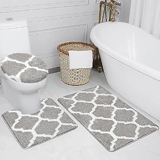 McEu Bathroom Mat Sets 3 Piece, Red Extra Large Bath and Toilet Mat Set Non Slip Washable, Ultra Soft Microfiber Absorbent Bathroom Rugs (50x120cm+50x50cm+42x38cm)