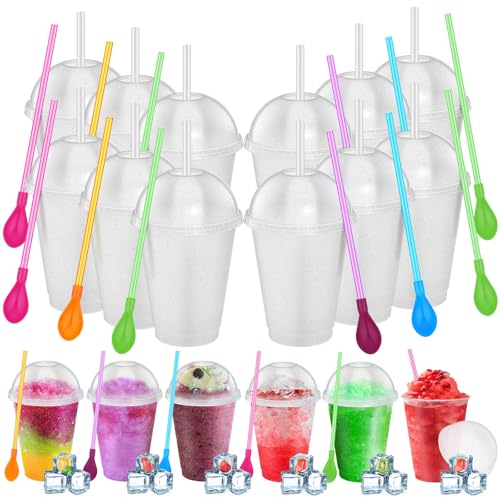 Ninehaoou 12 Sets Slushie Cup with Dome Lid Straw 16 oz, Transparent White