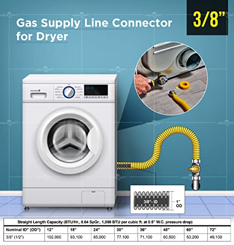 Gas Connector Kit 36 Inch Yellow Coated Stainless Steel, 5/8” Od Flexible Gas Hose Connector For Gas Range, Furnace, Stove, 1/2” Fip X 3/8” Mip Stainless Steel Fittings, 36” Gas Appliance Supply Line #TOP7