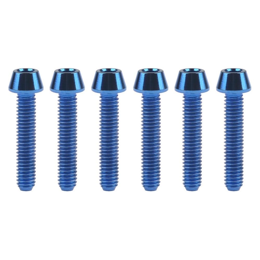 YUANYAO 6pcs Titanium Ti Bolts M4x8/12/15/20mm Tapered Head Hex Bicycle Bike Screw (Color : Blue, Size : 20MM_M4)
