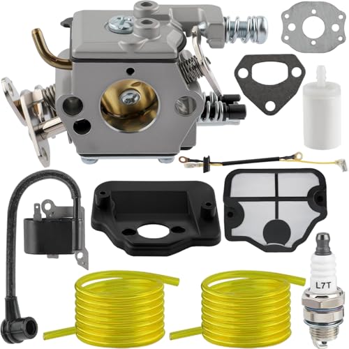 530071987 Carburetor Tune up Kit Compatible with Husqvarna 36 41 136 137 137E 141 141LE 142 142E Walbro WT-834 WT-289 WT-657 WT-285 WT-239 Chainsaw Parts Carb with 545199901 545063901 Ignition Coil