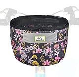 Remobia Hicol Kids Bike Basket,Durable Front Frame Bicycle & Scooter Basket Bag,Waterproof Fabric Bicycle Handlebar Bag for Boys, Girls, Toddlers with Zipper Mesh Lip (Pink Flower)