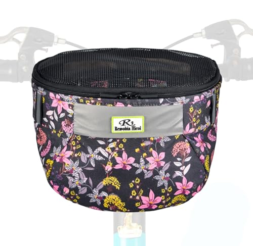 & Scooter Basket Bag,waterproof Fabric Bicycle Handlebar Bag For Boys, Girls, Toddlers With Zipper Mesh Lip (pink Flower)