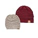 Trendy Warm Chunky Soft Stretch Cable Knit Slouchy Beanie Skully, 2 Pack: Burgundy/Taupe, One Size