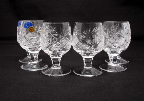 Set Of 6 Russian Cut Crystal Shot Glasses On Short Stem 50Ml Hand Made #TOP1