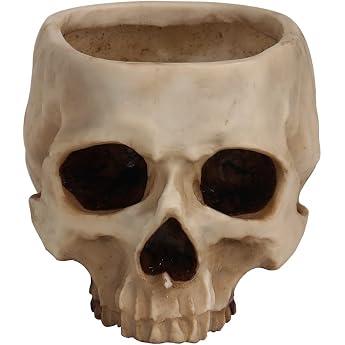 Halloween Skull Head Flower Pot Resin Skull Figure Flower Pot Planter Scenes Decoration Candy Bowl for Home Bar Table Decoration Gar