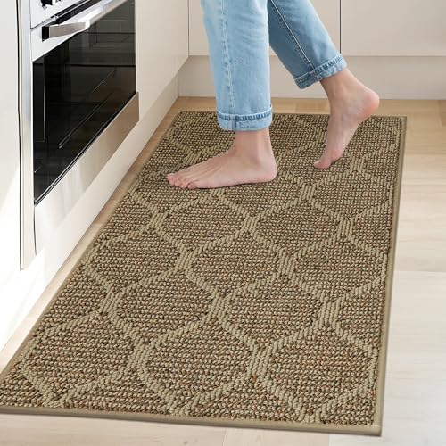 COSY HOMEER Kitchen Rug Non Slip Washable 20"x32", Absorbent Kitchen Mats for Floor, Runner Rugs for Kitchen Floor, 100% Polypropylene Kitchen Sink Rug (Beige) Beige 2'8" x 1'8" (Rectangular