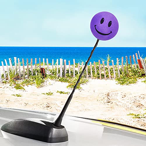 HappyBalls Happy Smiley Face Car Antenna Topper/Auto Mirror Dangler/Cute Dashboard Accessory (Purple) - Thumbnail 2