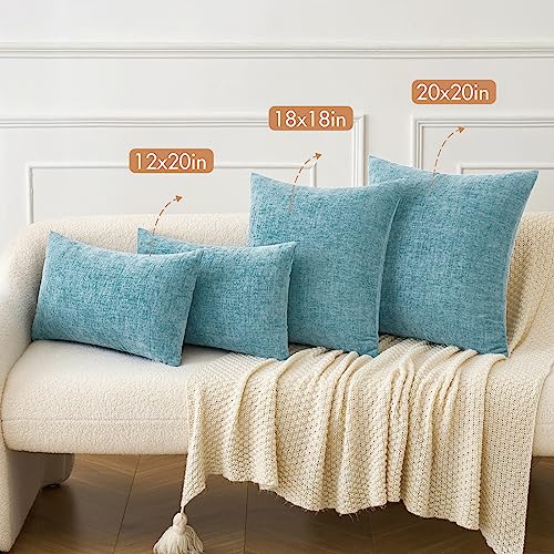 Image of MIULEE Pack of 2 Smoke Blue Throw Pillow Covers 16x16 Inch Soft Chenille Pillow Covers for Sofa Living Room Couch Solid Dyed Cases