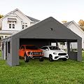 Benass 20x20 FT Heavy Duty Carport Canopy, Portable Garage with Side & Drive-Through Doors, Screened Windows, Removable Sidewalls, All-Weather Waterproof Shelter for SUV, Boat & Outdoor Storage