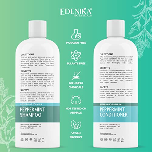 Edenika Botanicals Peppermint Shampoo And Conditioner Set, Refreshing Formula With Certified Organic And Natural Ingredients Softens Hair, Provides Cooling Effect And Refreshing Sensation 16Oz Each #TOP4
