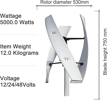 Wind Turbine Generator Kit 20000W Vertical Axis Wind Turbine with Controller & Grid-Tie Inverter, High Efficiency Home Wind Power Generator(Color:24v)