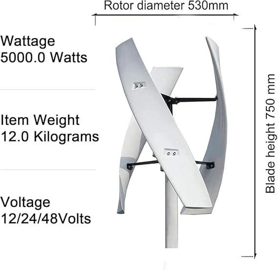 Wind Turbine Generator Kit 20000W Vertical Axis Wind Turbine with Controller & Grid-Tie Inverter, High Efficiency Home Wind Power Generator(Color:24v)