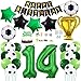 Daimay 29PCS Soccer Birthday Party Decoration Sports Theme Football Party Supplie Champion Trophy Foil Balloon 14th Happy Birthday Banner Green White Black Soccer Balloons Cake Topper for Soccer Fans