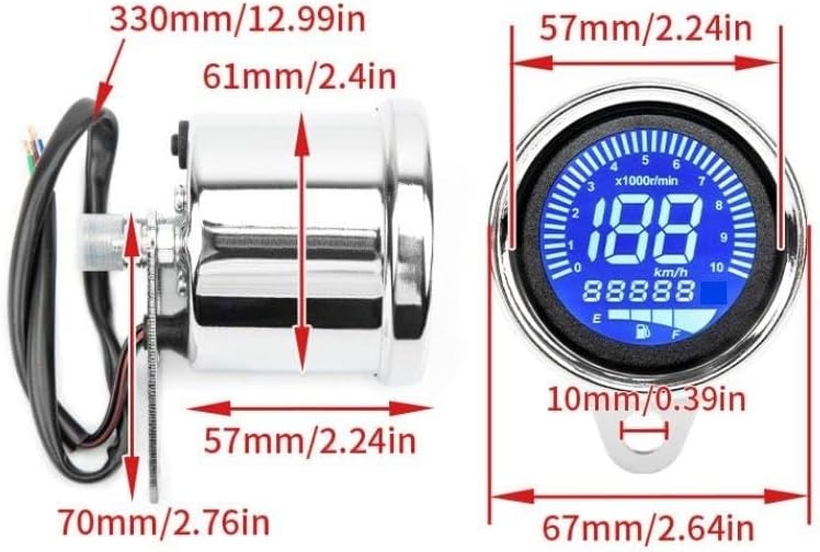 Motorcycle Odometer Gauge 1pc Motorcycle Digital Meter Multi‑Functional Odometer Tachometer Tachometer RPM Fuel Level Gauge MPH KM H
