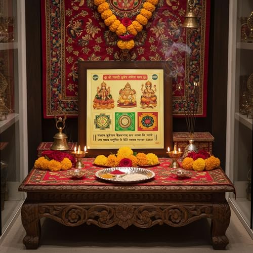 Image of CRAFT QUEST Shri Shree sampurna Kuber Laxmi Ganesh Yantra for Health Wealth and Prosperity (Brown, 8 X 8 Inches)