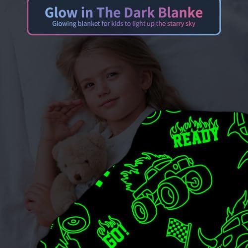 Image of COMFAR Glow in The Dark Monster Truck Blanket for Boys /Girls /Kids /Toddler /Baby, Monster Truck Toys for Boy Age 3-12, Car Blanket for Birthday /Gifts 40 inchx 50 inch