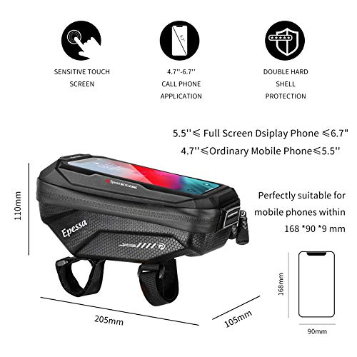 Epessa Bike Phone Mount Bag, Upgrade Bicycle Handlebar Bag Waterproof Bike Phone Holder, Front Frame Bag For Cellphone Cycling Bike Accessories Below 6.7'' #TOP4