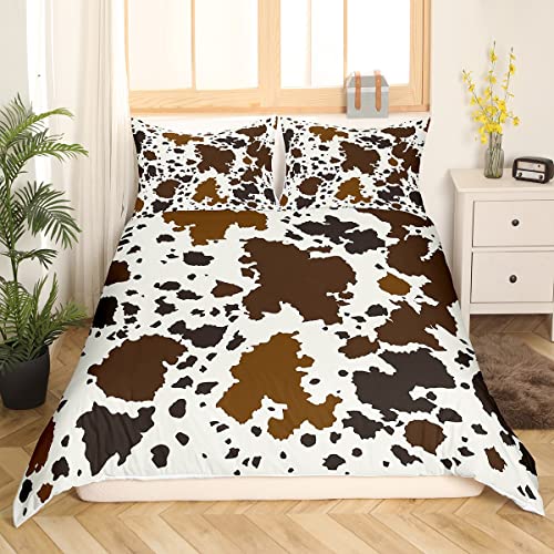 Cow Print Bedding Set Adult Women Brown Highland Cow Print Comforter Cover for Boys Girls Western Room Decor Duvet Cover Wild Animal Farmhouse Milk Cow Print Bedding Collections, King Size