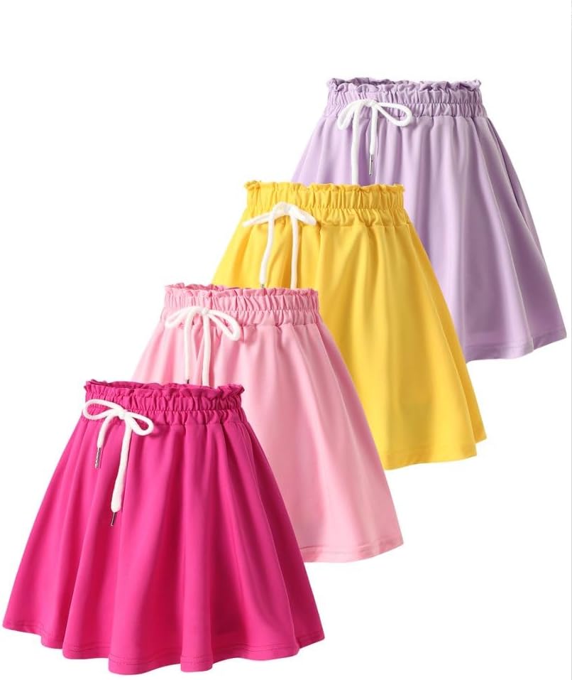 2 Pack Girls Skorts Elastic High Waisted Tennis Skater Skirts with Built-in Shorts Kids Athletic Flowy Skorts