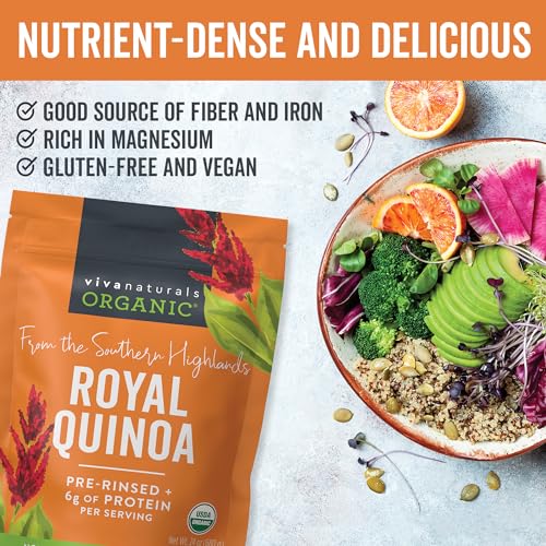 Image of Viva Naturals Organic Quinoa,24 oz (1.5 lb)-Gluten Free and Vegan Complete Plant Protein,Easy to Use Source of Fiber and Iron,USDA Organic and Pre Washed,Non-GMO Whole Grain Rice and Pasta Substitute