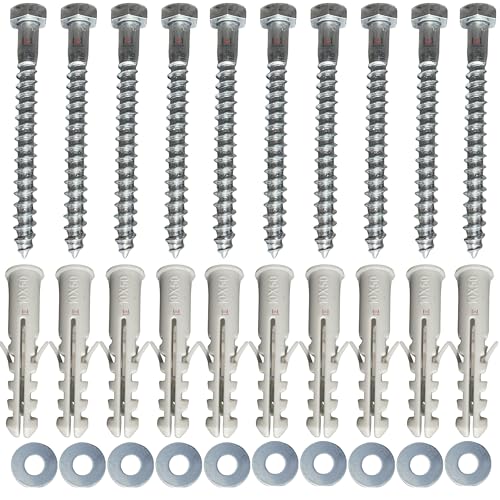 Inbrackets Value M8 x 60mm Masonry Brick Wall Fixing Screw Bolts with Plugs & Washers for Aerial Satellite Sky Dish Tv Bracket Fence Shelves Mounting (10)