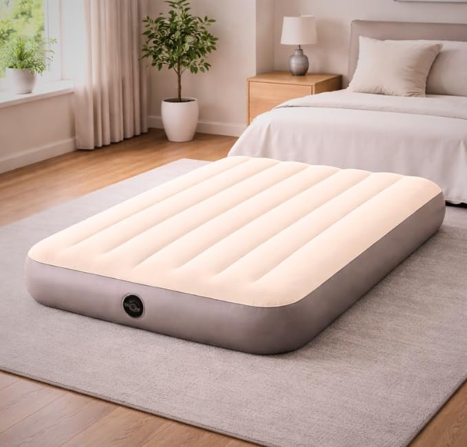 Toy Imagine Inflatable Air Mattress – Single Size (Inflated Dimensions: 39" x 79" x 10") | Durable, Comfortable, and Portable for Camping, Travel, and Home Use (Beige and Grey)