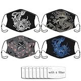 4pcs Gold Dragon Mask,Face Mask With Filter Pocket Unisex Balaclava Washable Reusable Cloth Fashion...