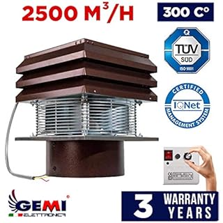 Gemi Elettronica Chimney Fan for Fireplace - Extractor and Draft Inductor for Round Flue 30 cm - Basic Model for Barbecue BBQ