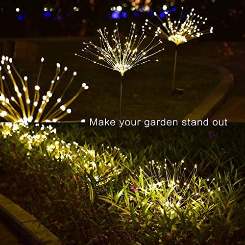 ooklee Outdoor Solar Garden Light, Firework Light 150 LEDs 8 Flash Modes Dimmable Copper Wire String, Starburst Fairy Lights Patio Lawn Backyard Christmas Decor (Warm White)