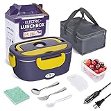 Electric Lunch Box Food Heater - Carsolt 3 in 1 Portable Food Warmer 12V/24V 110V Leakproof Heater Lunch Box for Car/Home with 1.5L Removable 304 Stainless Steel Container Fork Spoon Carry Bag(Purple)