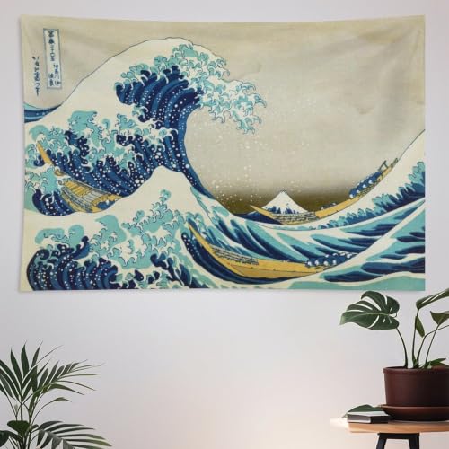 INVIN ART Tapestry Wall Hanging Art Home Decor, Great Wave of Kanagawa by Katsushika Hokusai Art Print Painting for Living Room Bedroom Bathroom Dorm