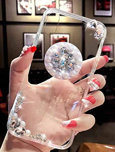 Lozeguyc iPhone XR Crystal TPU Ring Stand Case,iPhone XR 6.1 Inch Super Slim Luxury Bling Big Rhinestone Butterfly Kickstand Case Cover for Girls Women-Clear