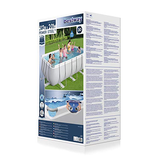 Bestway Power Steel Frame Pool-Set mit Sandfilteranlage 412 x 201 x 122 cm, lichtgrau, eckig – Bild 4